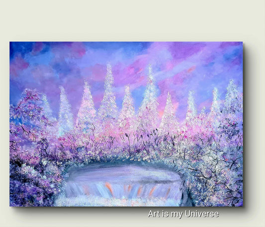 Mystic Falls Serene Waterfall Landscape Painting - 0