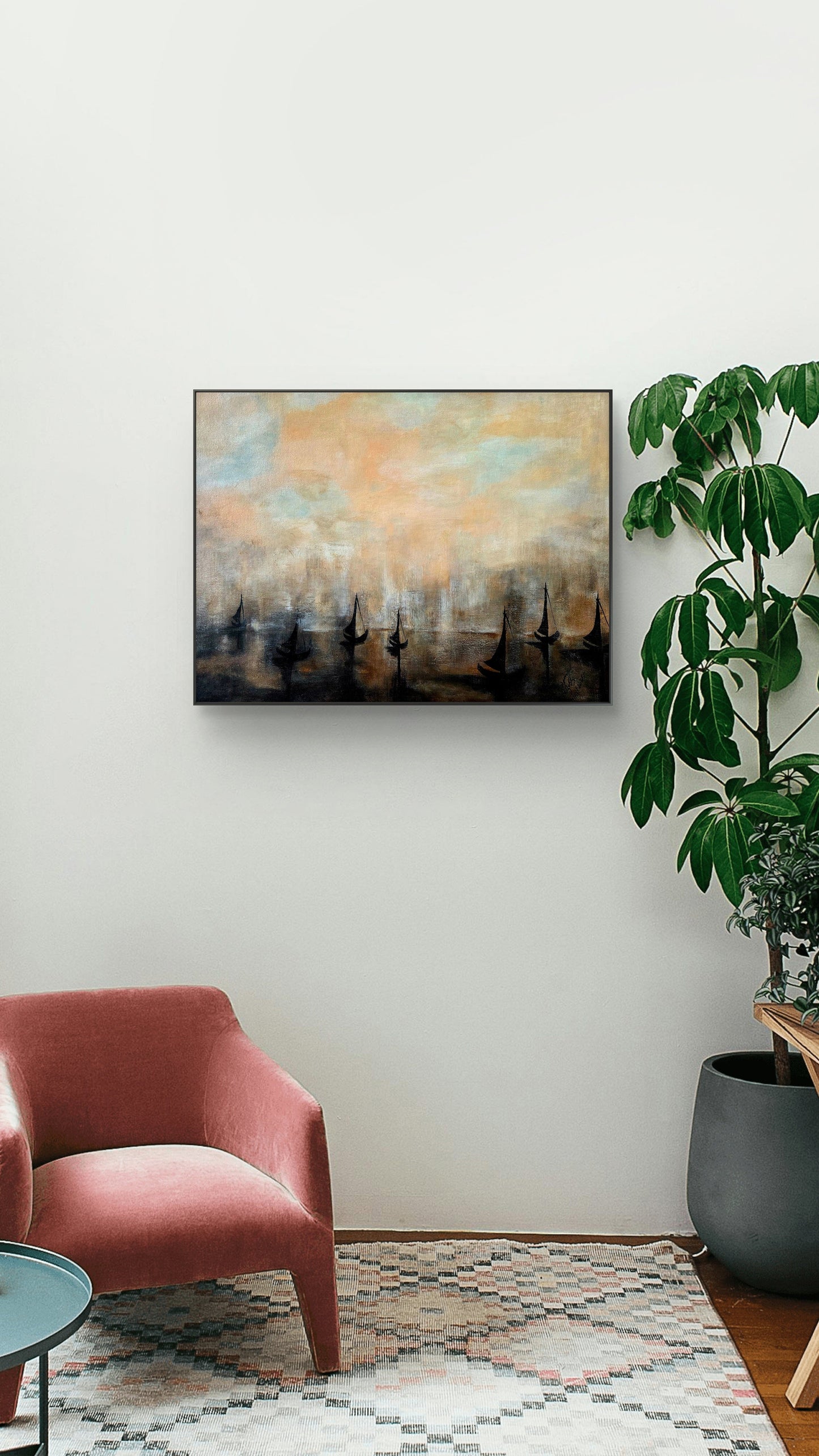 “Boats in Mist” – Original Acrylic Painting by Jasmina Mendoza | Art is my Universe