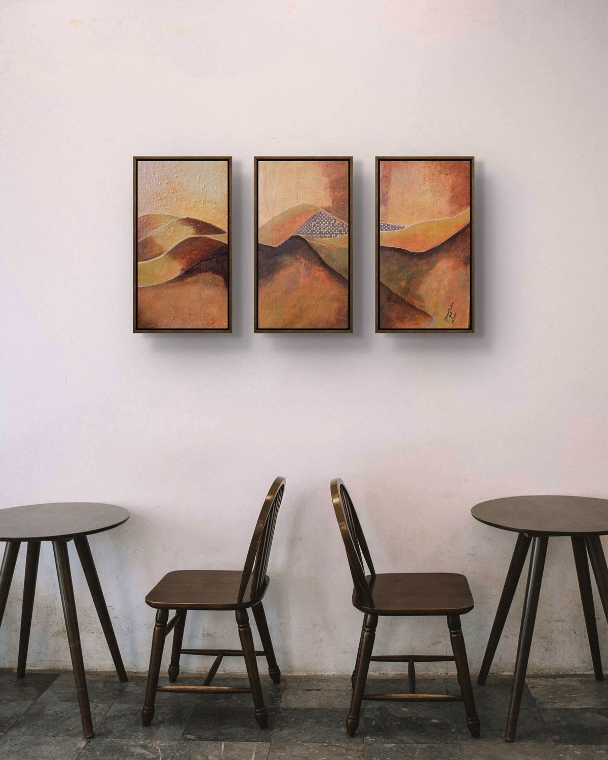 Warm Silence original abstract painting triptych by Jasmina Mendoza | Art is my Universe