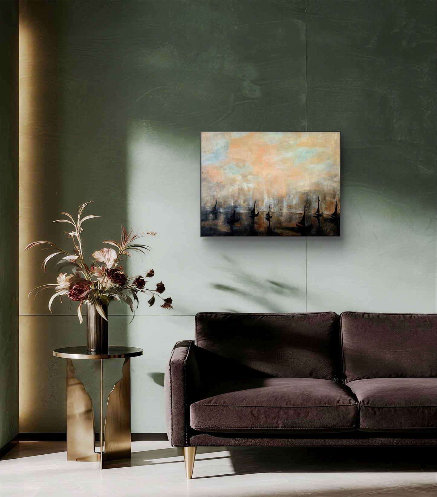 “Boats in Mist” – Original Acrylic Painting by Jasmina Mendoza | Art is my Universe