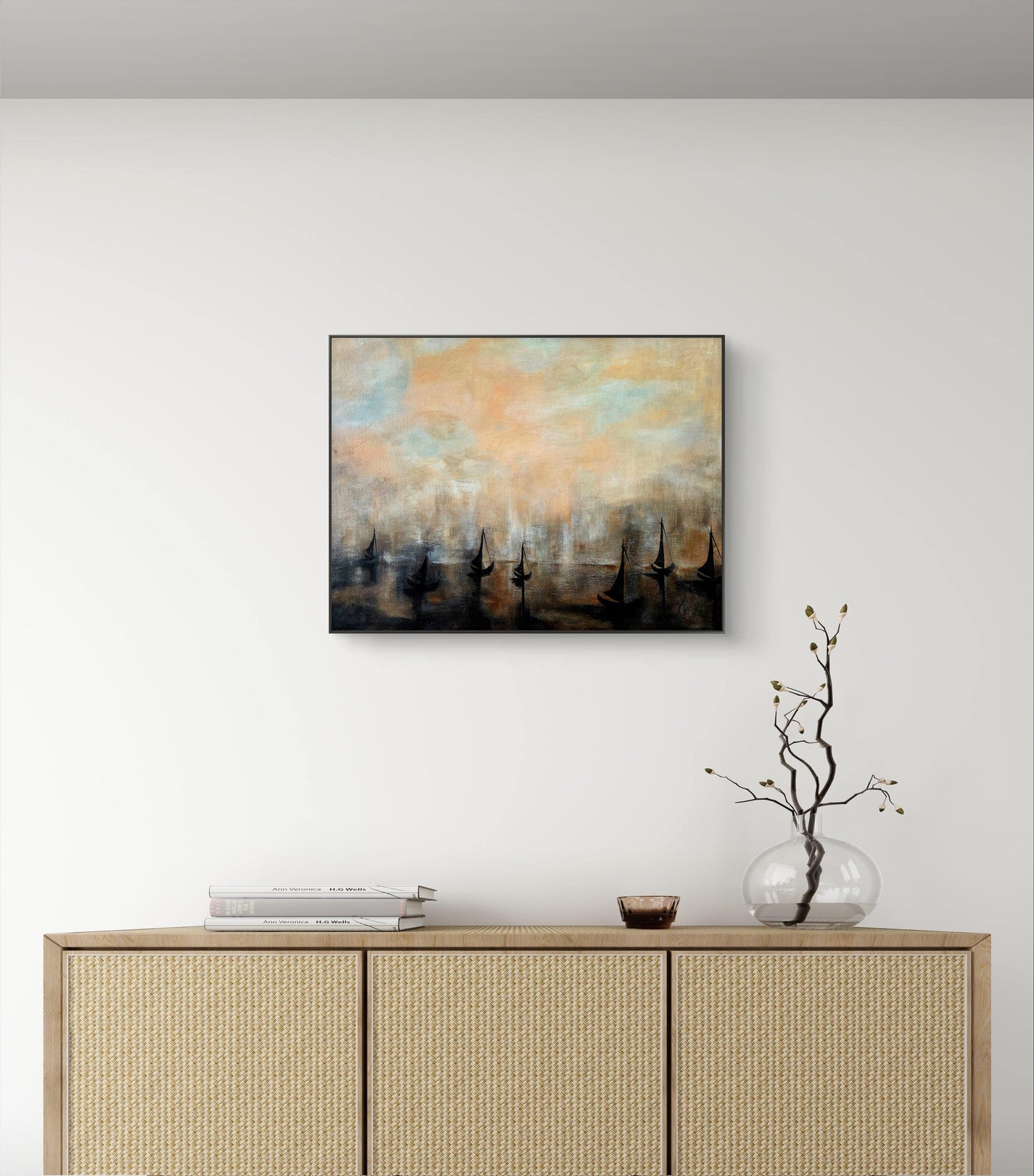 “Boats in Mist” – Original Acrylic Painting by Jasmina Mendoza | Art is my Universe