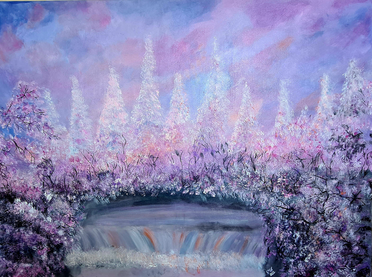 Mystic Falls Serene Waterfall Landscape Painting - 9