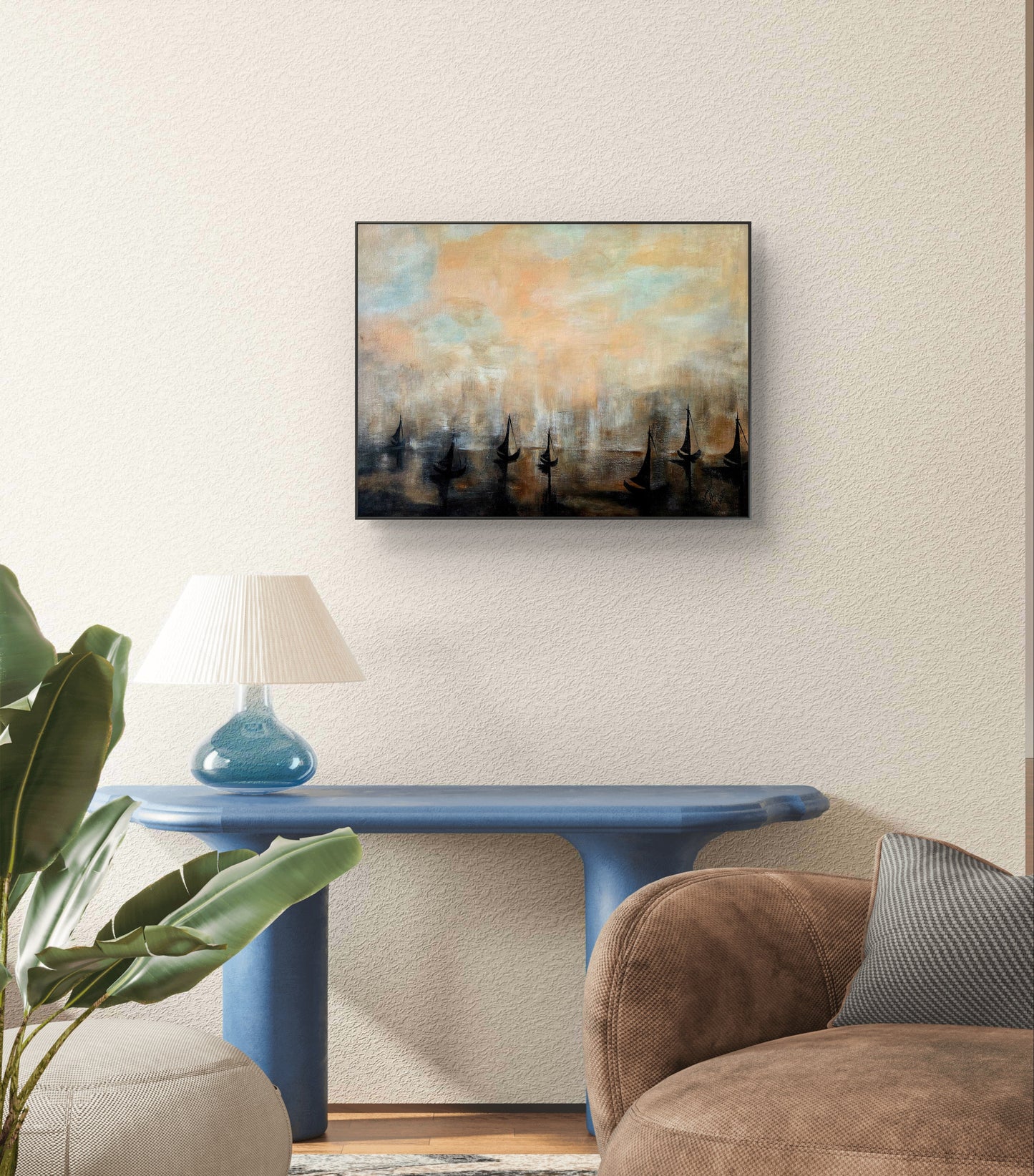 “Boats in Mist” – Original Acrylic Painting by Jasmina Mendoza | Art is my Universe
