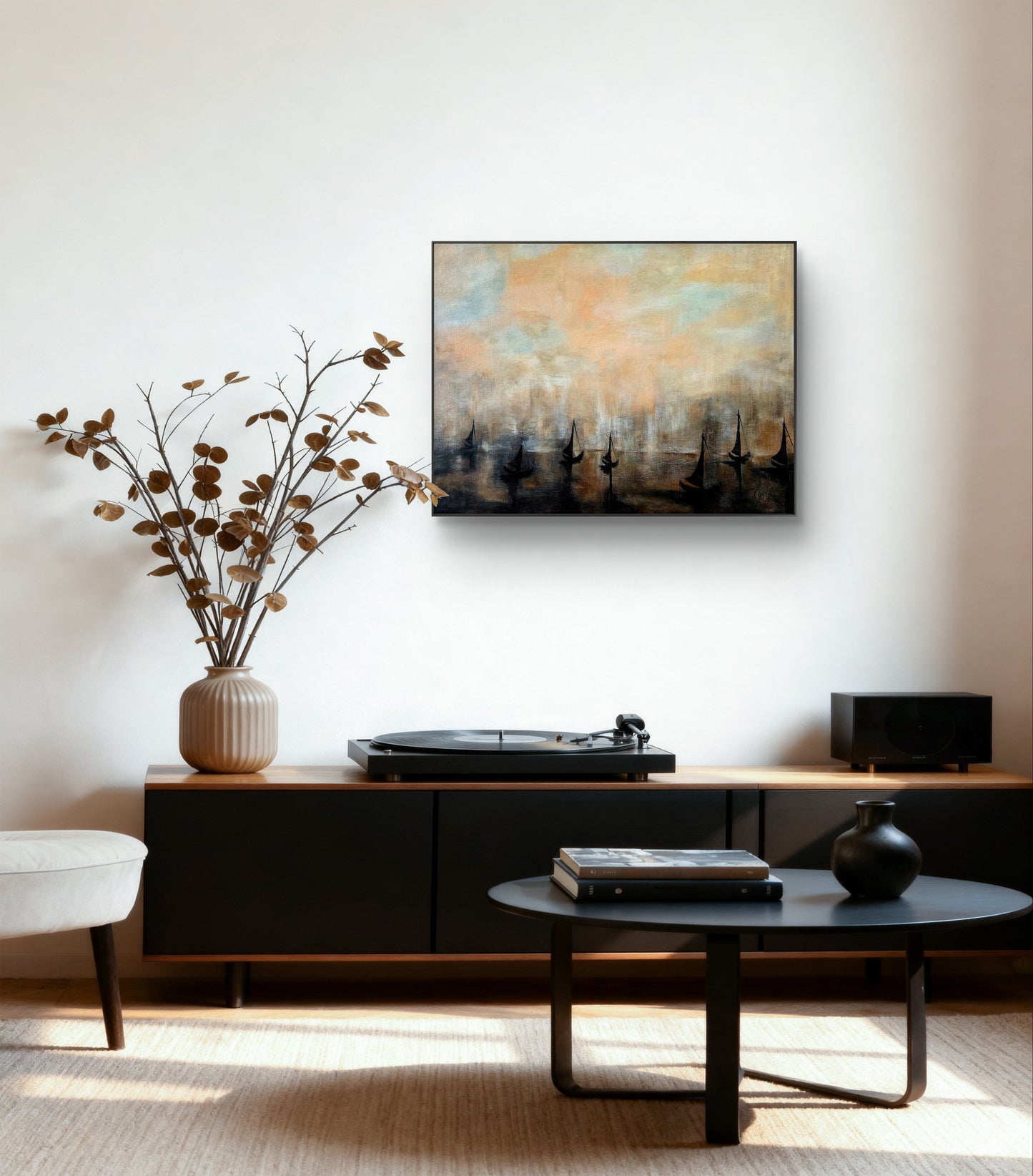 “Boats in Mist” – Original Acrylic Painting by Jasmina Mendoza | Art is my Universe