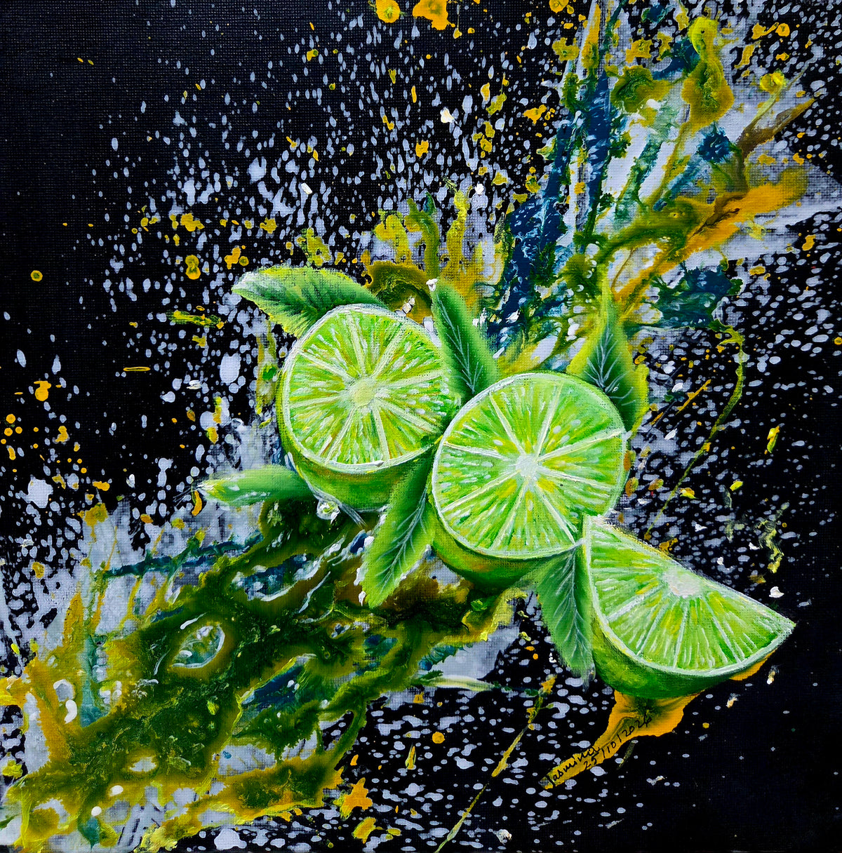 Lime Motion – Contemporary Mixed Media Painting by Jasmina Mendoza