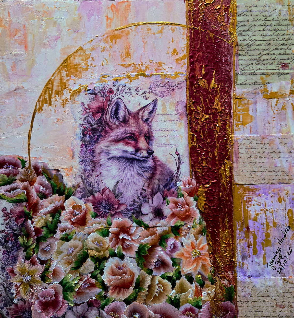 The Fox’s Memories – Contemporary Mixed Media Painting by Jasmina Mendoza