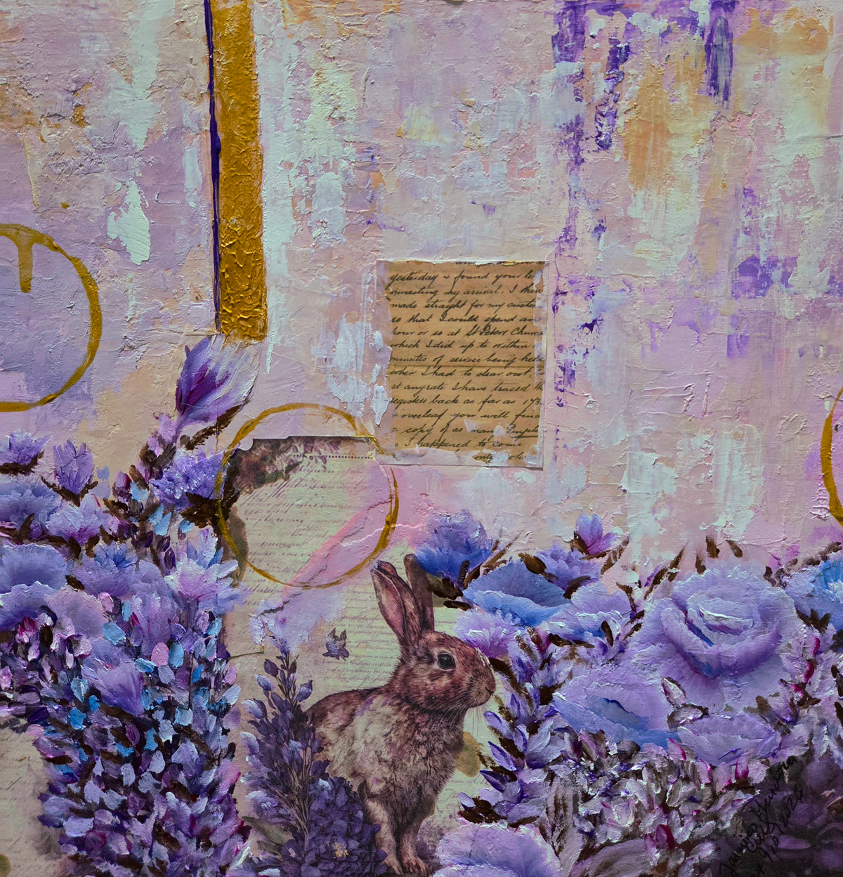 The Secret Letter in the Garden – Contemporary Mixed Media Painting by Jasmina Mendoza