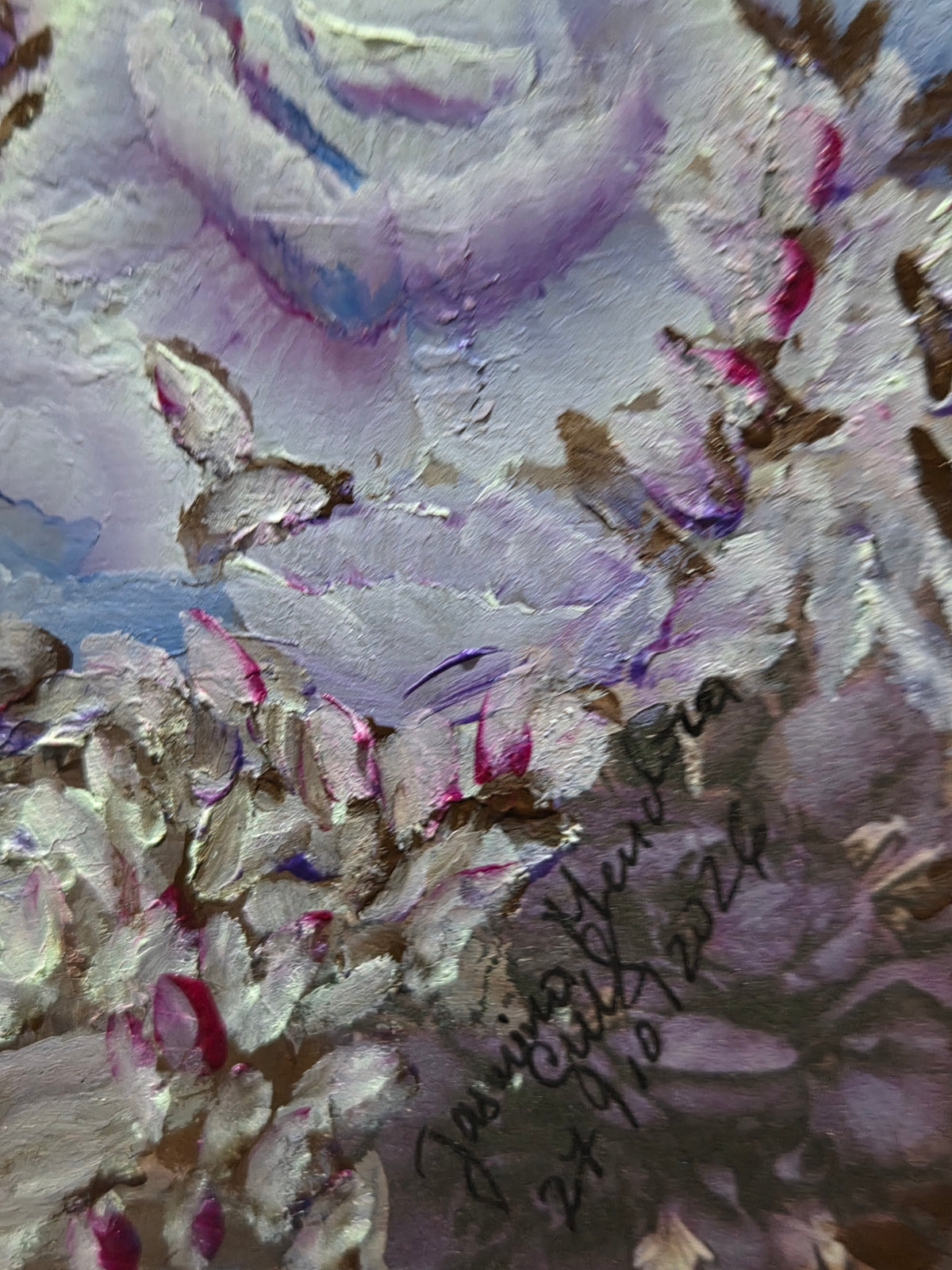 The Secret Letter in the Garden – Contemporary Mixed Media Painting by Jasmina Mendoza