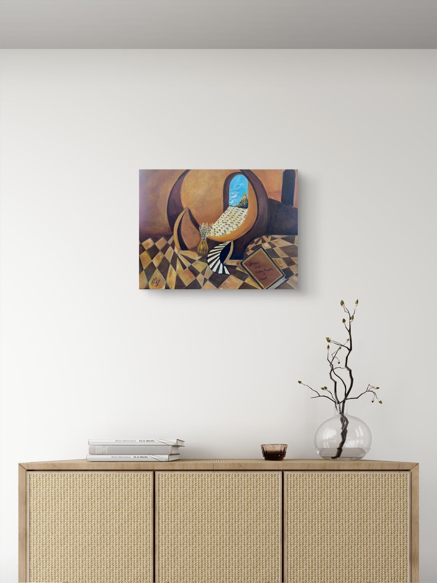 Between Pages, Original Surreal Painting by Jasmina Mendoza. | Art is my Universe