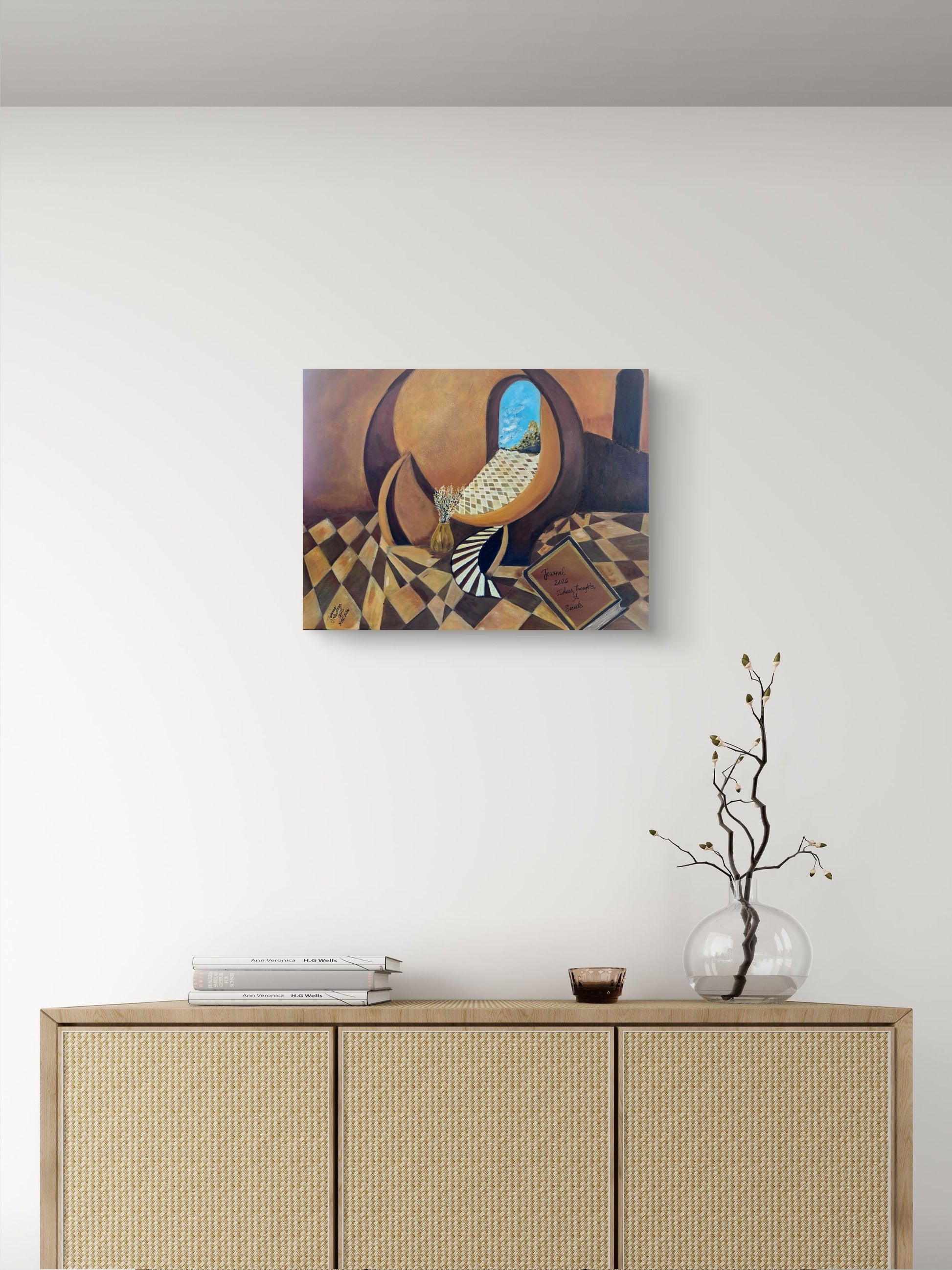 Between Pages, Original Surreal Painting by Jasmina Mendoza. | Art is my Universe