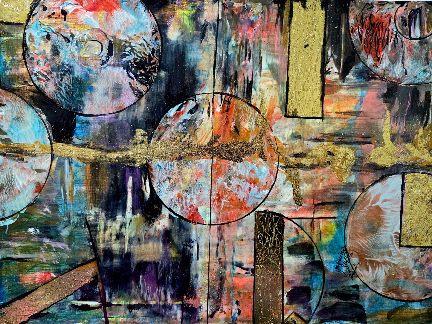 Golden Dimensions – Original Mixed Media Painting by Jasmina Mendoza - 1