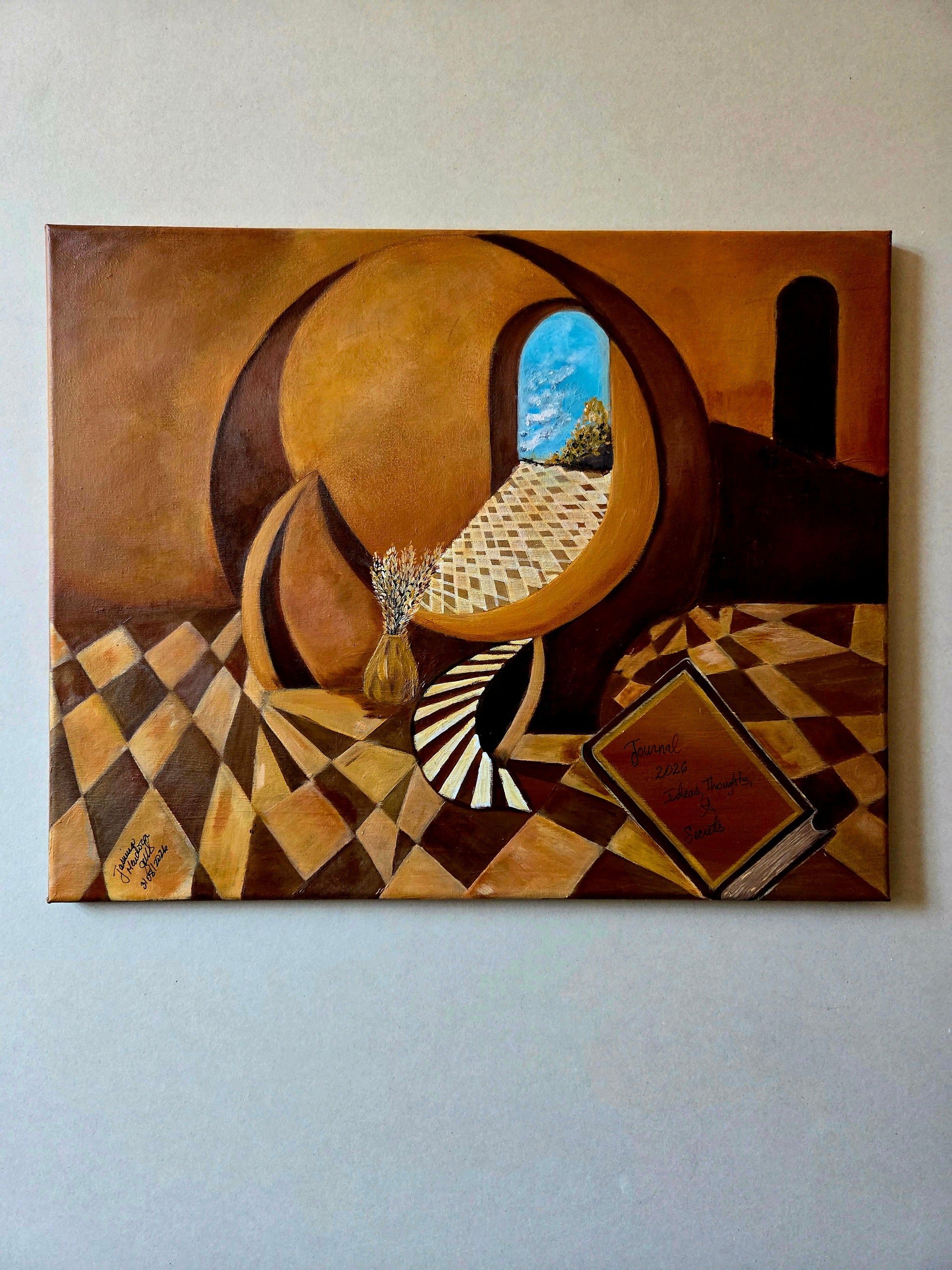 Between Pages, Original Surreal Painting by Jasmina Mendoza. | Art is my Universe