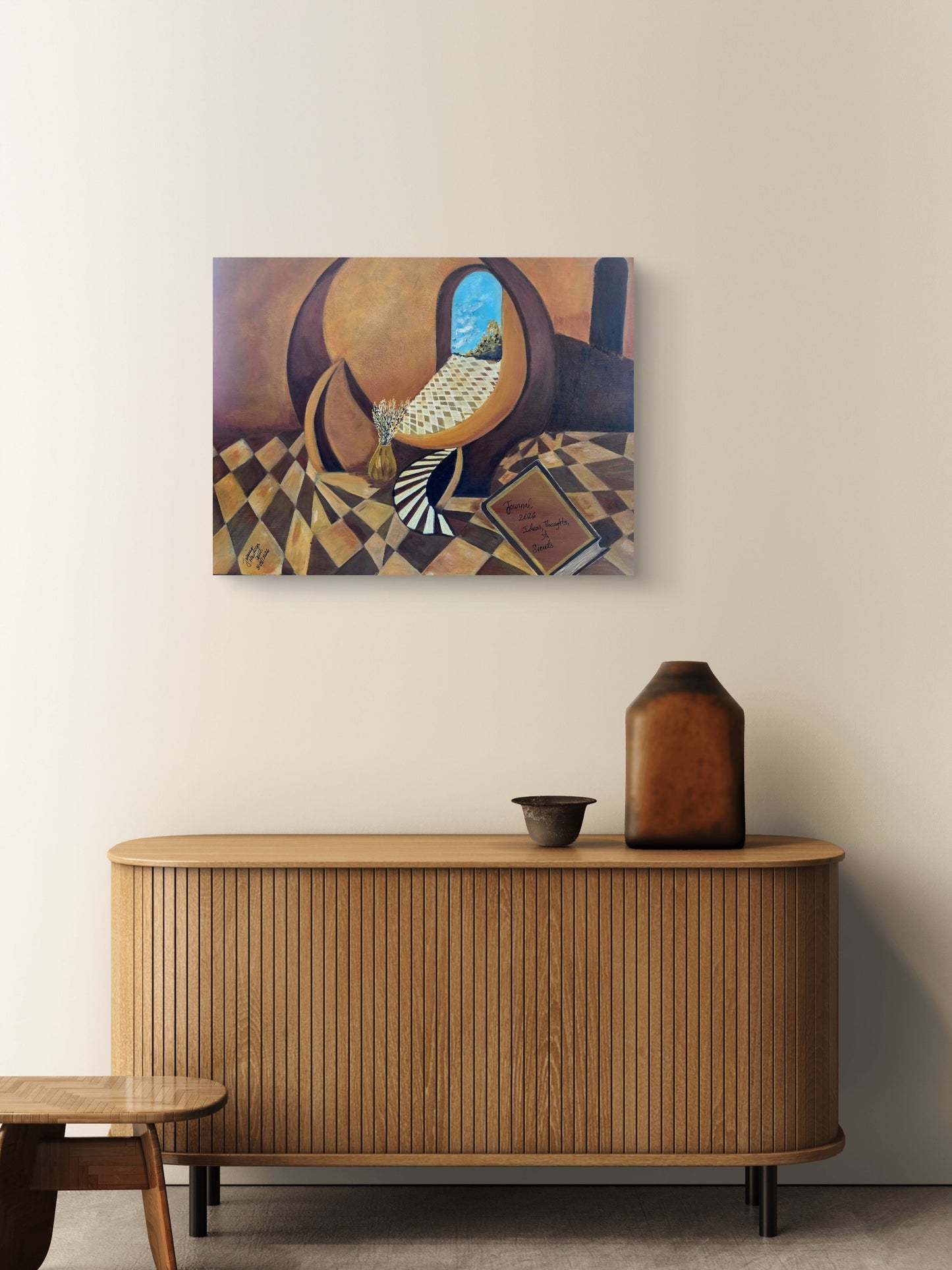 Between Pages, Original Surreal Painting by Jasmina Mendoza. | Art is my Universe