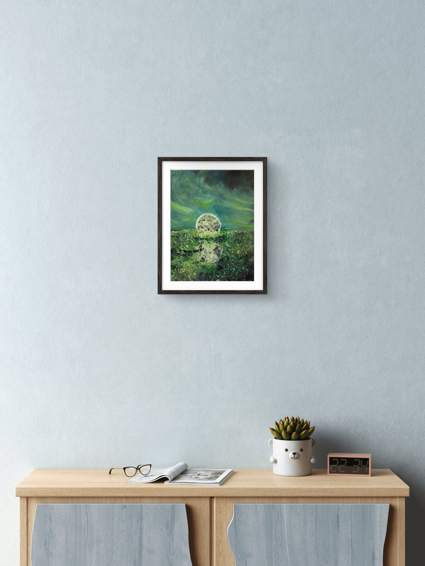 Emerald Moonrise original acrylic painting by Jasmina Mendoza | Art is my Universe