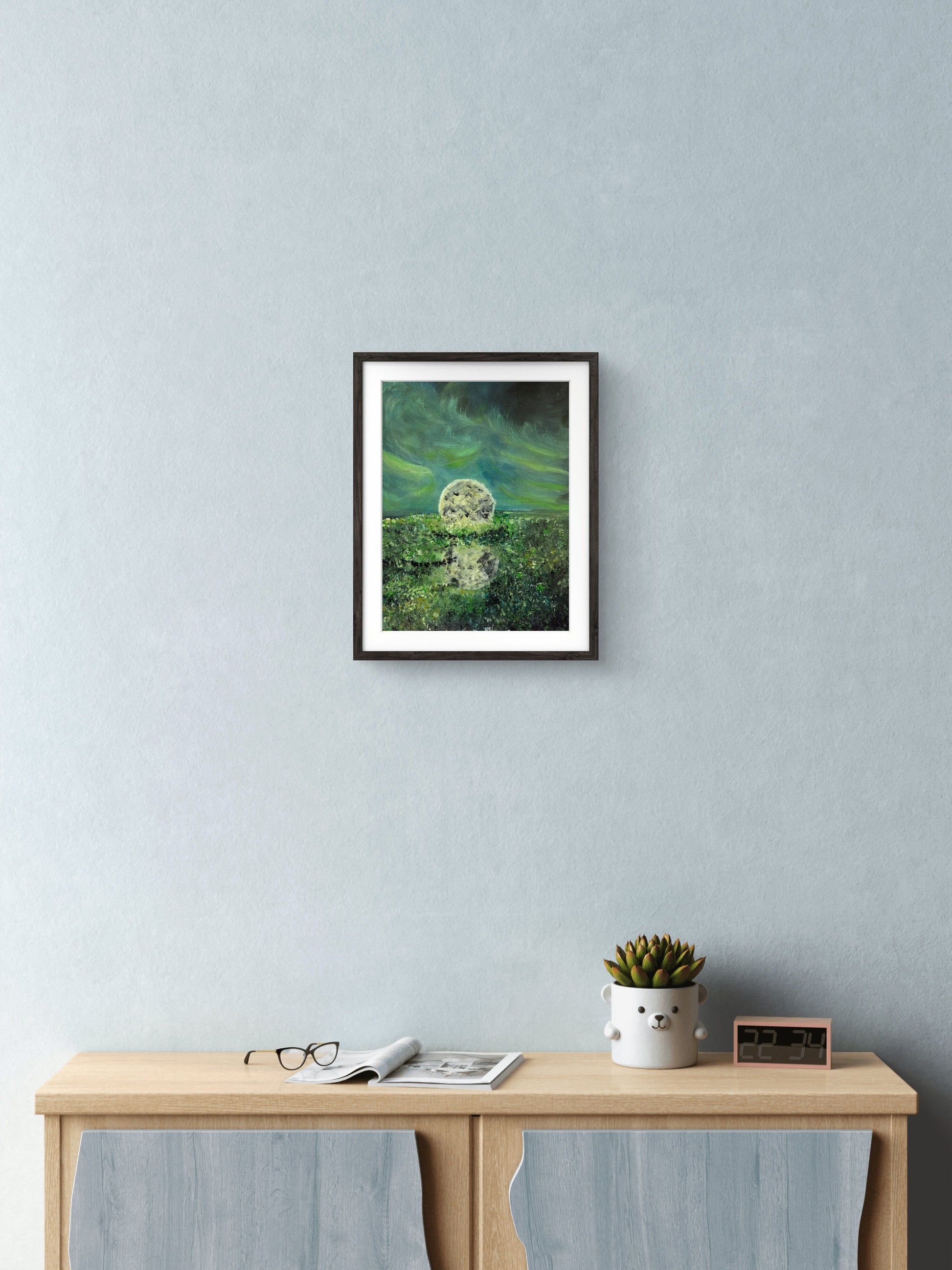 Emerald Moonrise original acrylic painting by Jasmina Mendoza | Art is my Universe