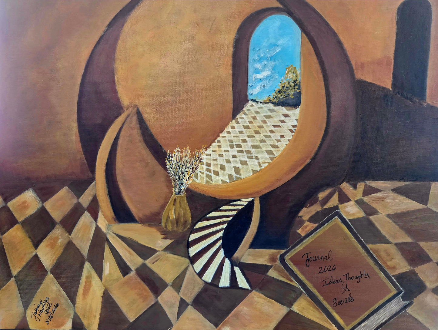 Between Pages, Original Surreal Painting by Jasmina Mendoza. | Art is my Universe