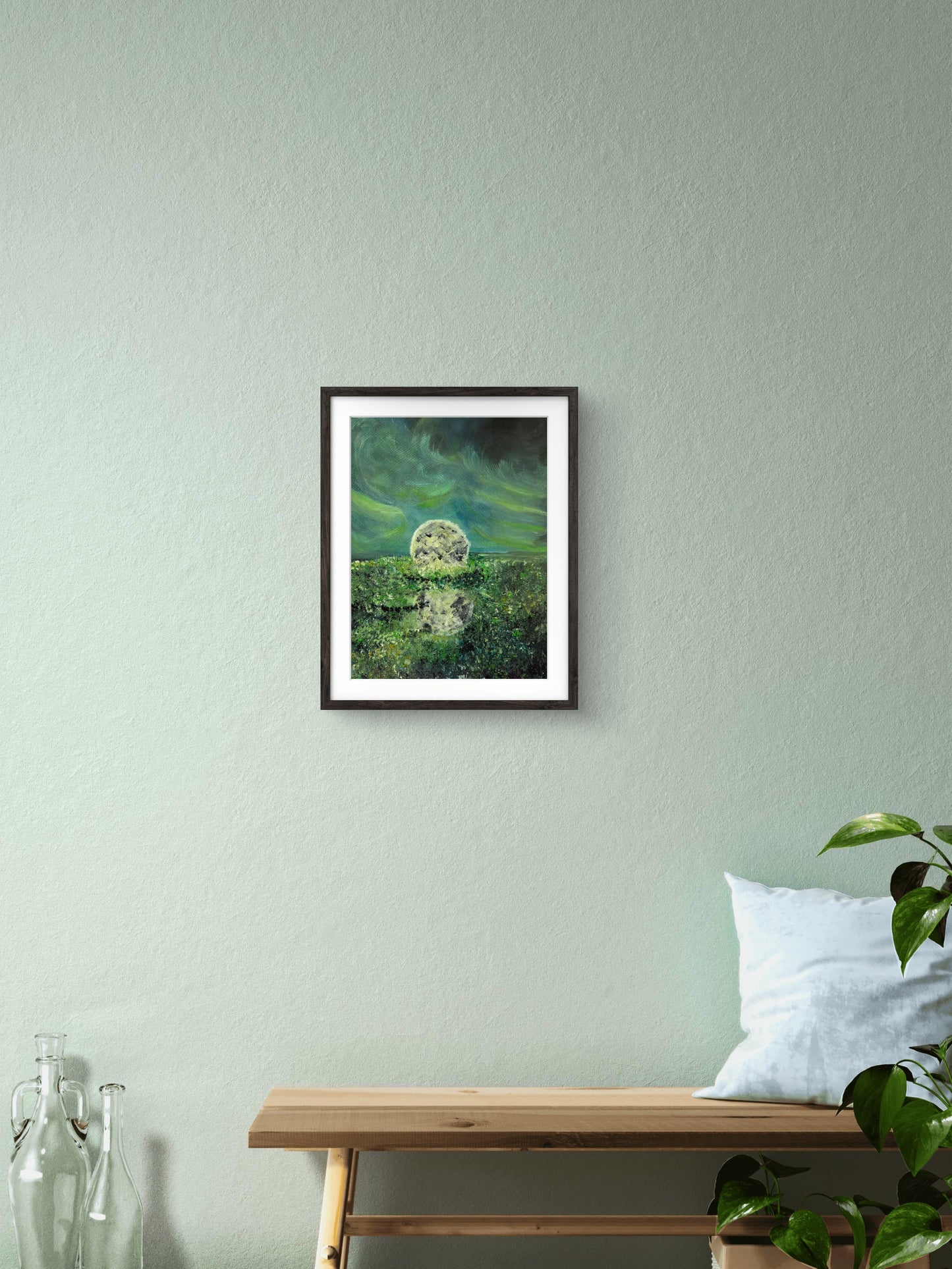 Emerald Moonrise original acrylic painting by Jasmina Mendoza | Art is my Universe