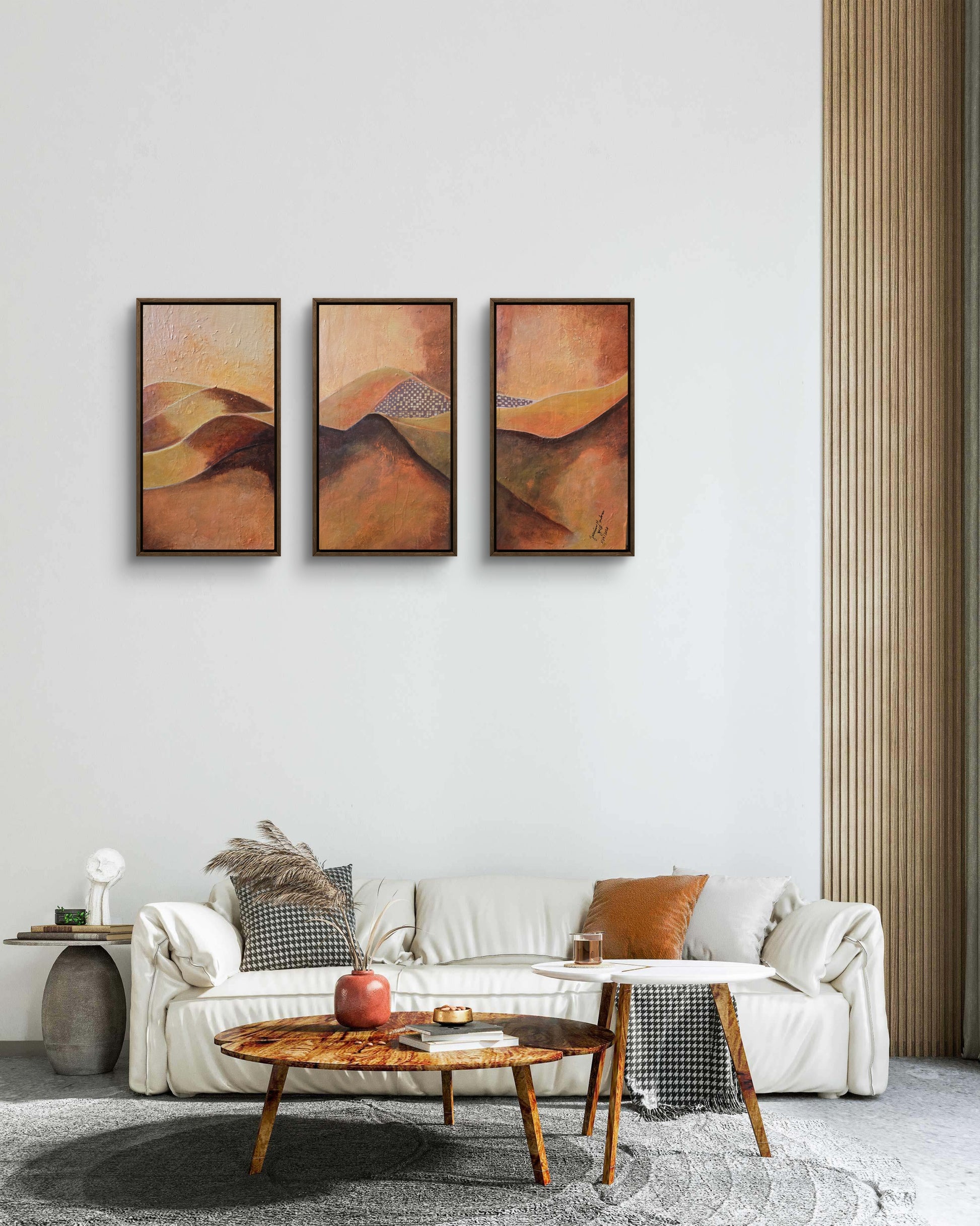 Warm Silence original abstract painting triptych by Jasmina Mendoza | Art is my Universe