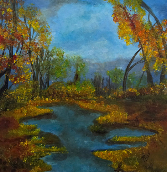 Autumn Reflections Impressionist Acrylic Landscape Painting | Art is my Universe
