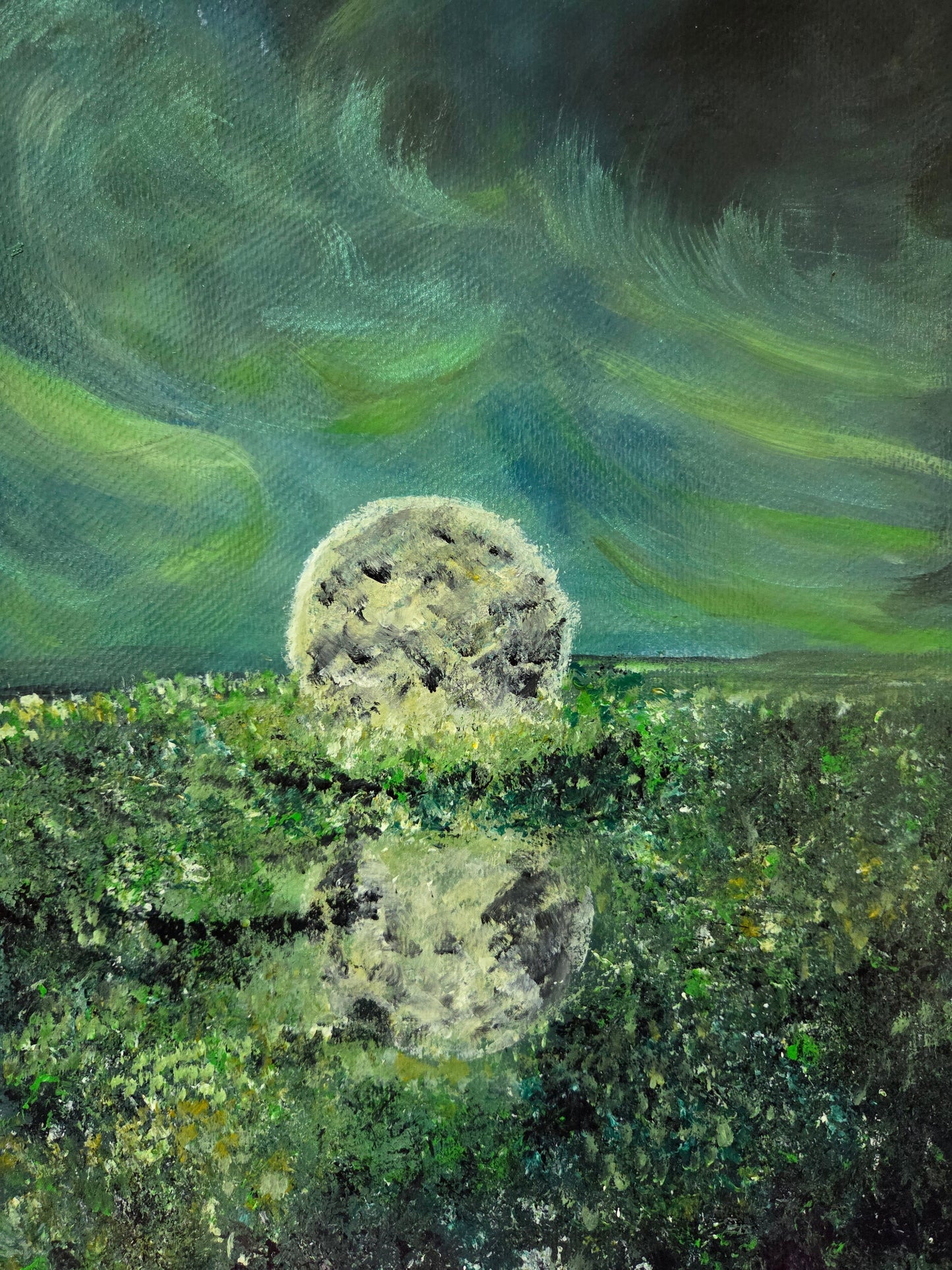 Emerald Moonrise original acrylic painting by Jasmina Mendoza | Art is my Universe