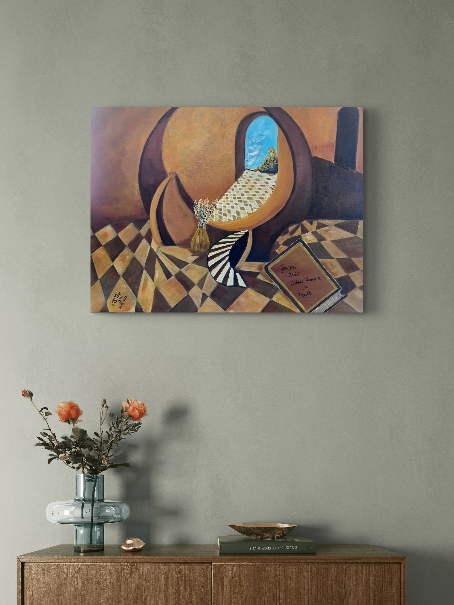Between Pages, Original Surreal Painting by Jasmina Mendoza. | Art is my Universe