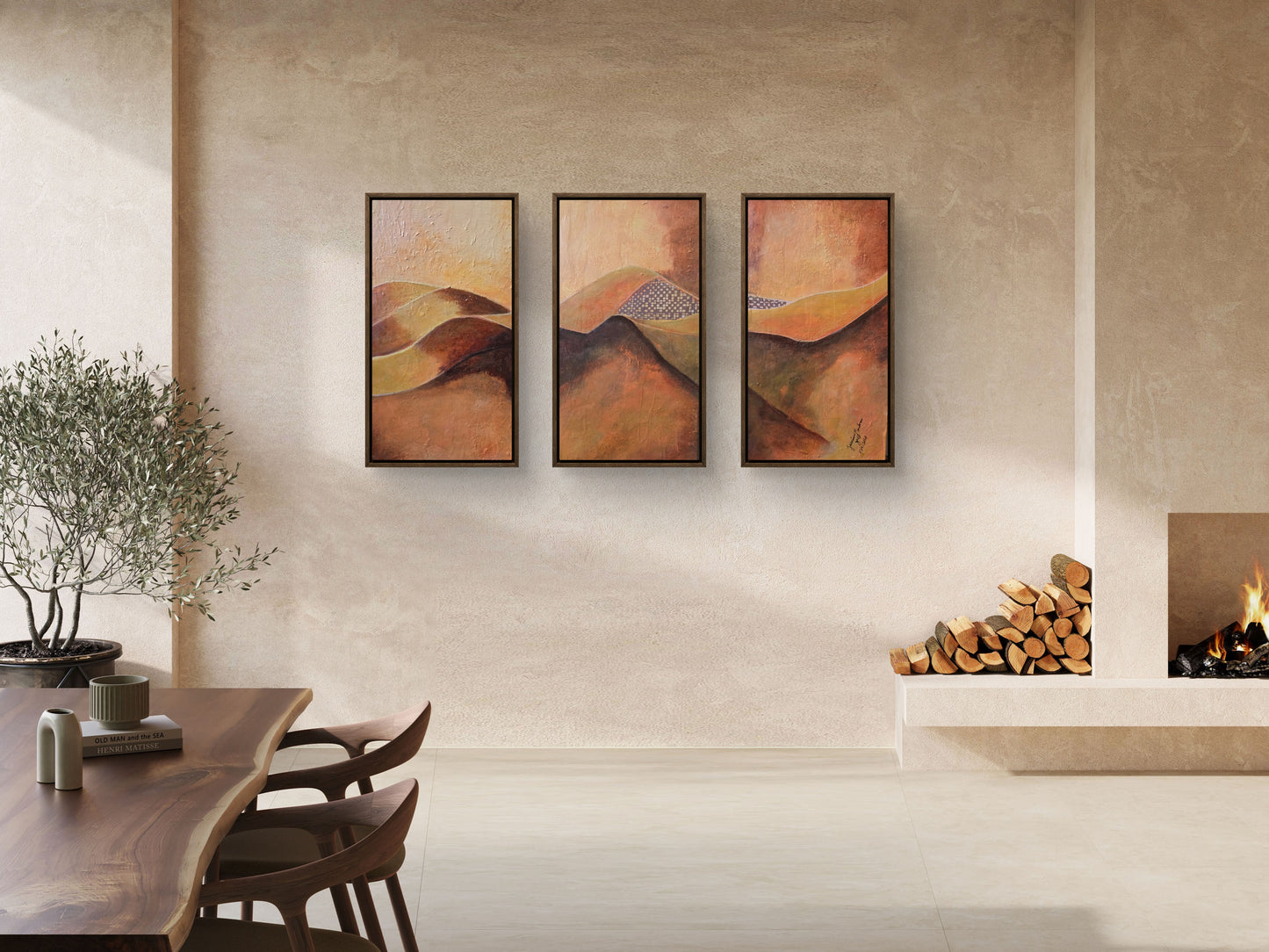 Warm Silence original abstract painting triptych by Jasmina Mendoza | Art is my Universe