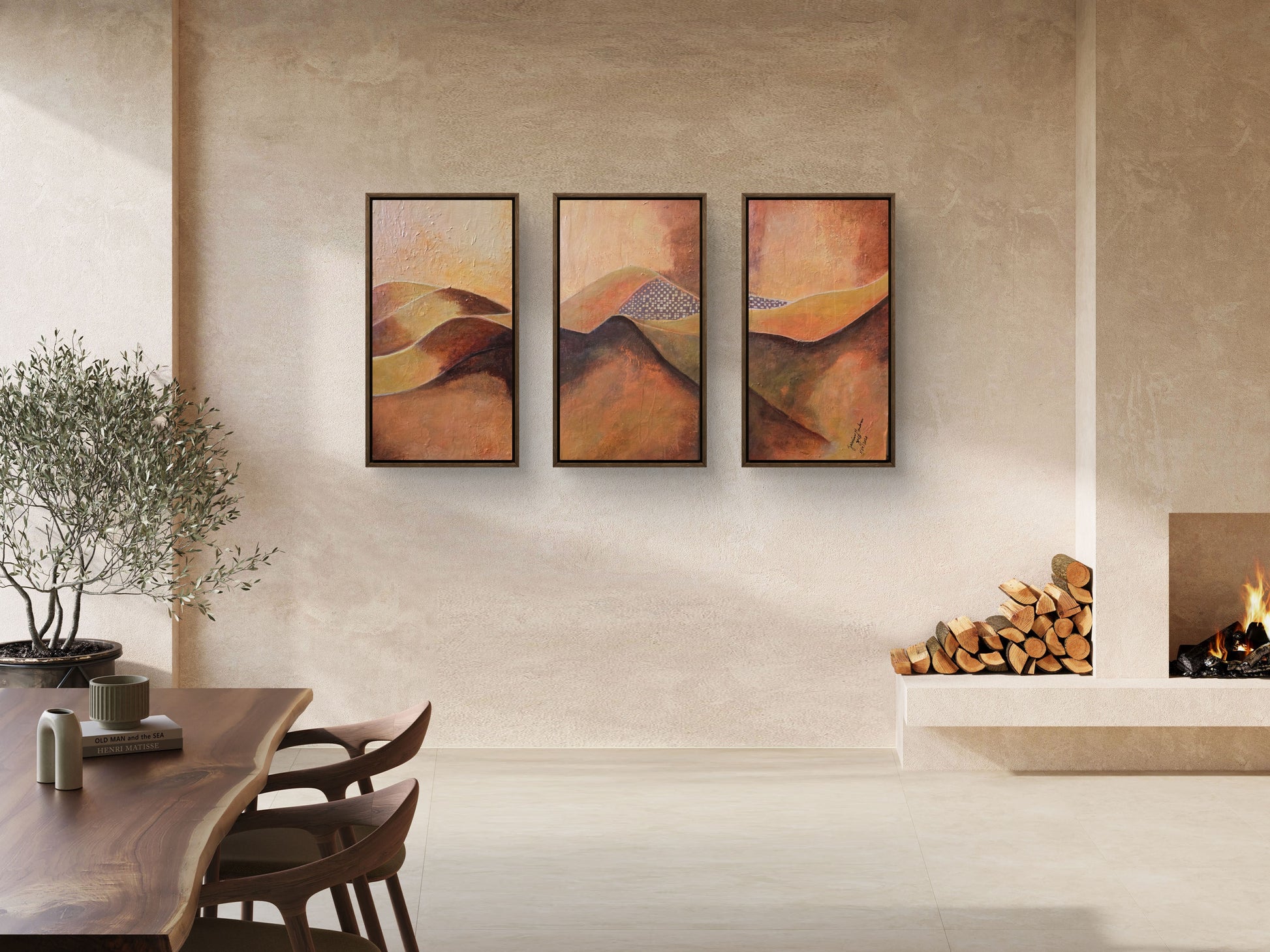 Warm Silence original abstract painting triptych by Jasmina Mendoza | Art is my Universe