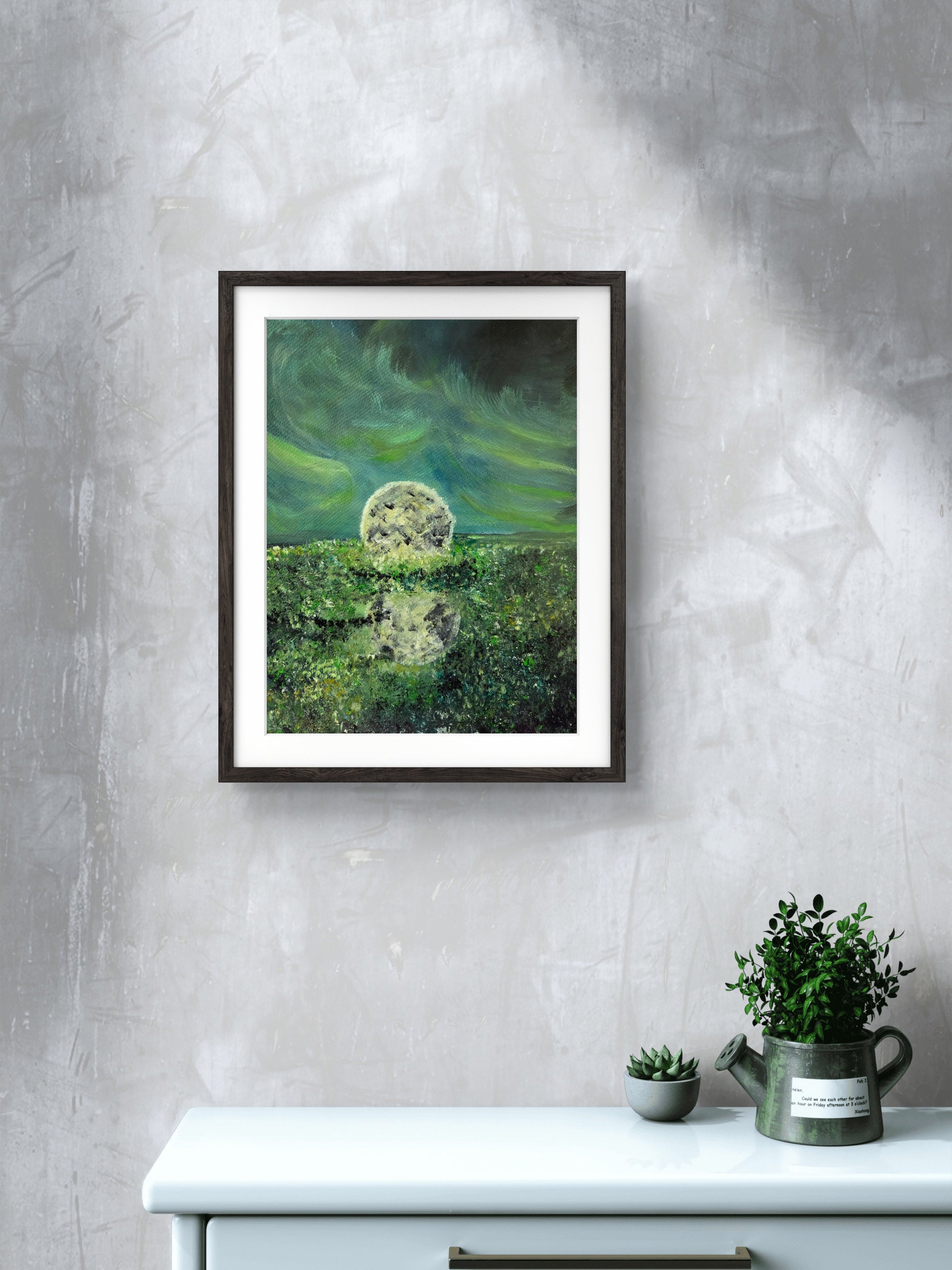 Emerald Moonrise original acrylic painting by Jasmina Mendoza | Art is my Universe