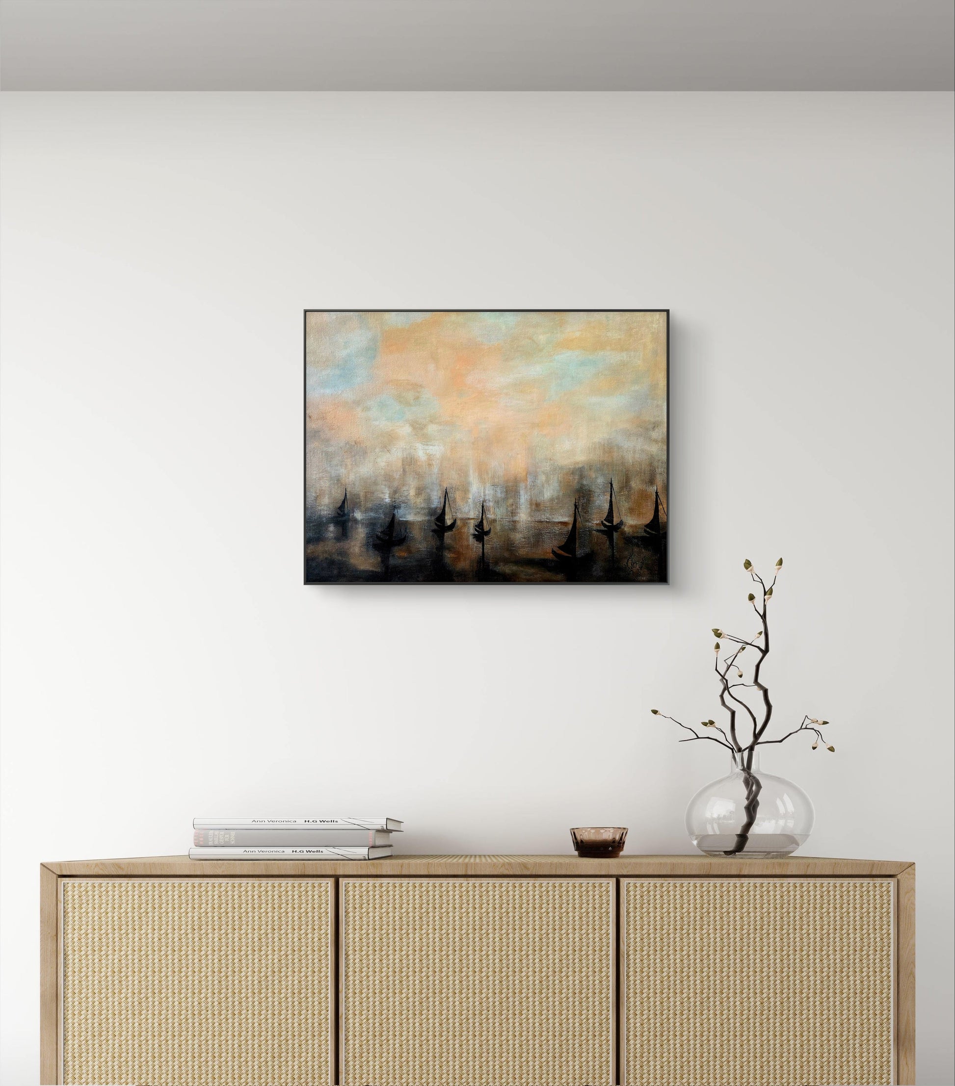 “Boats in Mist” – Original Acrylic Painting by Jasmina Mendoza | Art is my Universe