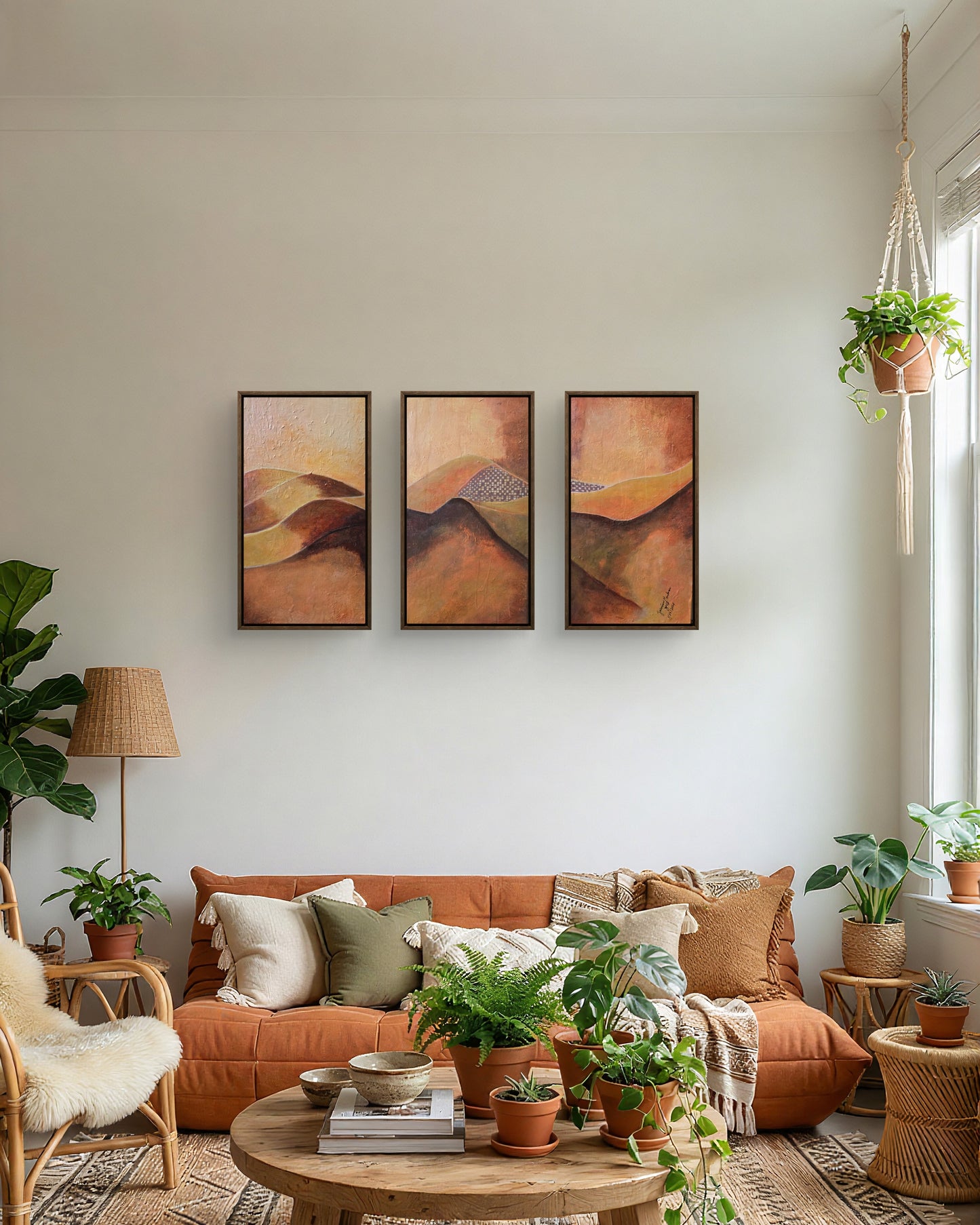 Warm Silence original abstract painting triptych by Jasmina Mendoza | Art is my Universe
