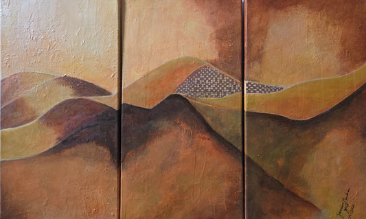 Warm Silence original abstract painting triptych by Jasmina Mendoza