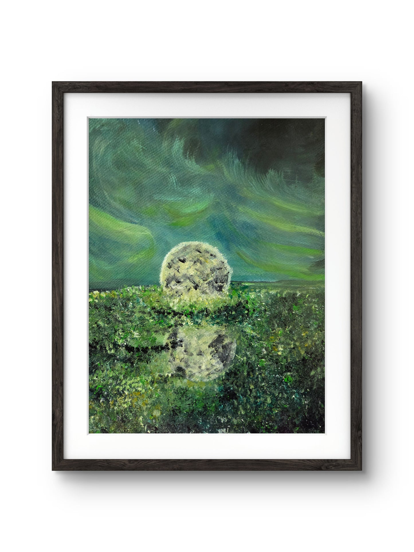Emerald Moonrise original acrylic painting by Jasmina Mendoza | Art is my Universe