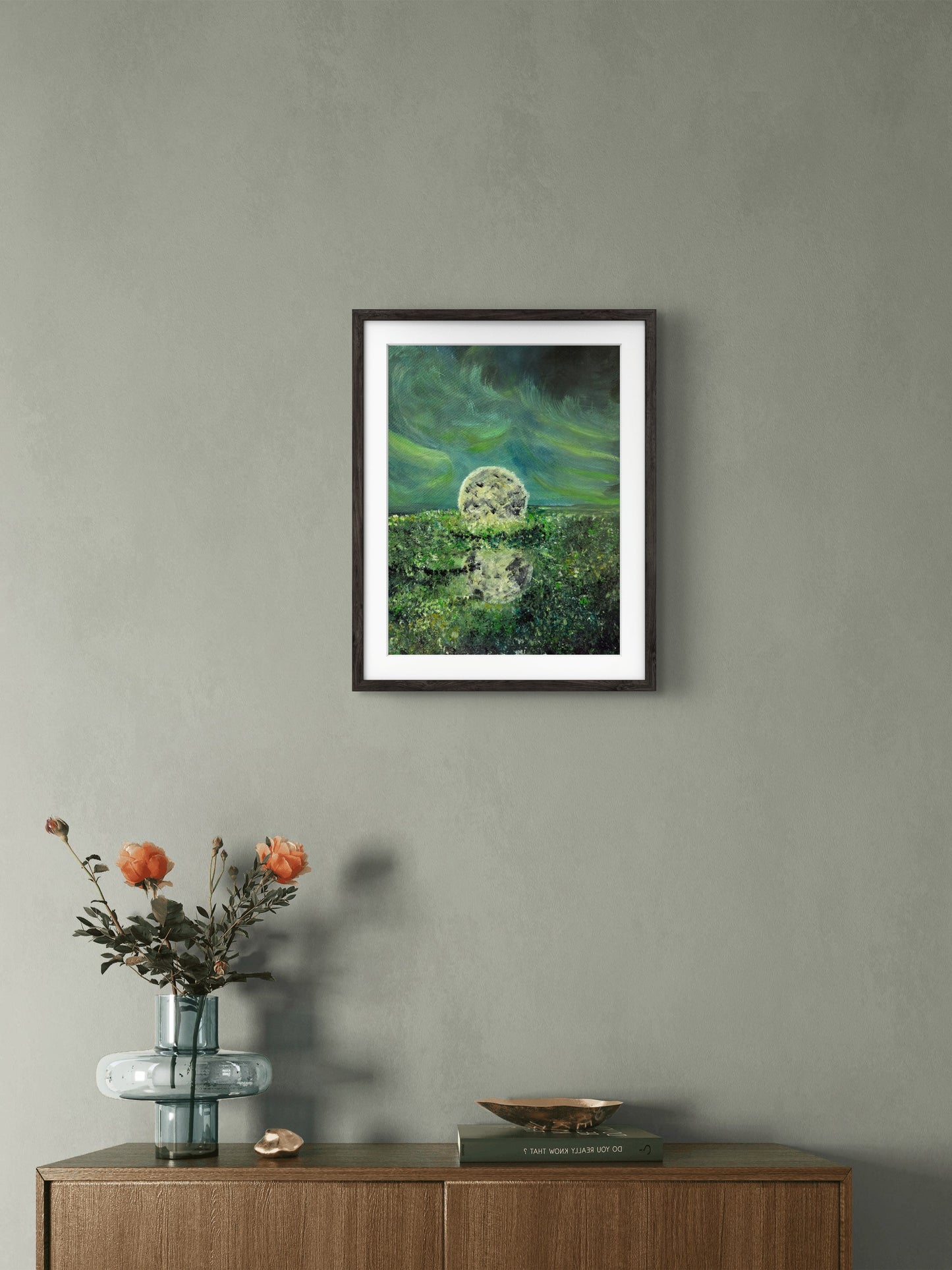 Emerald Moonrise original acrylic painting by Jasmina Mendoza | Art is my Universe