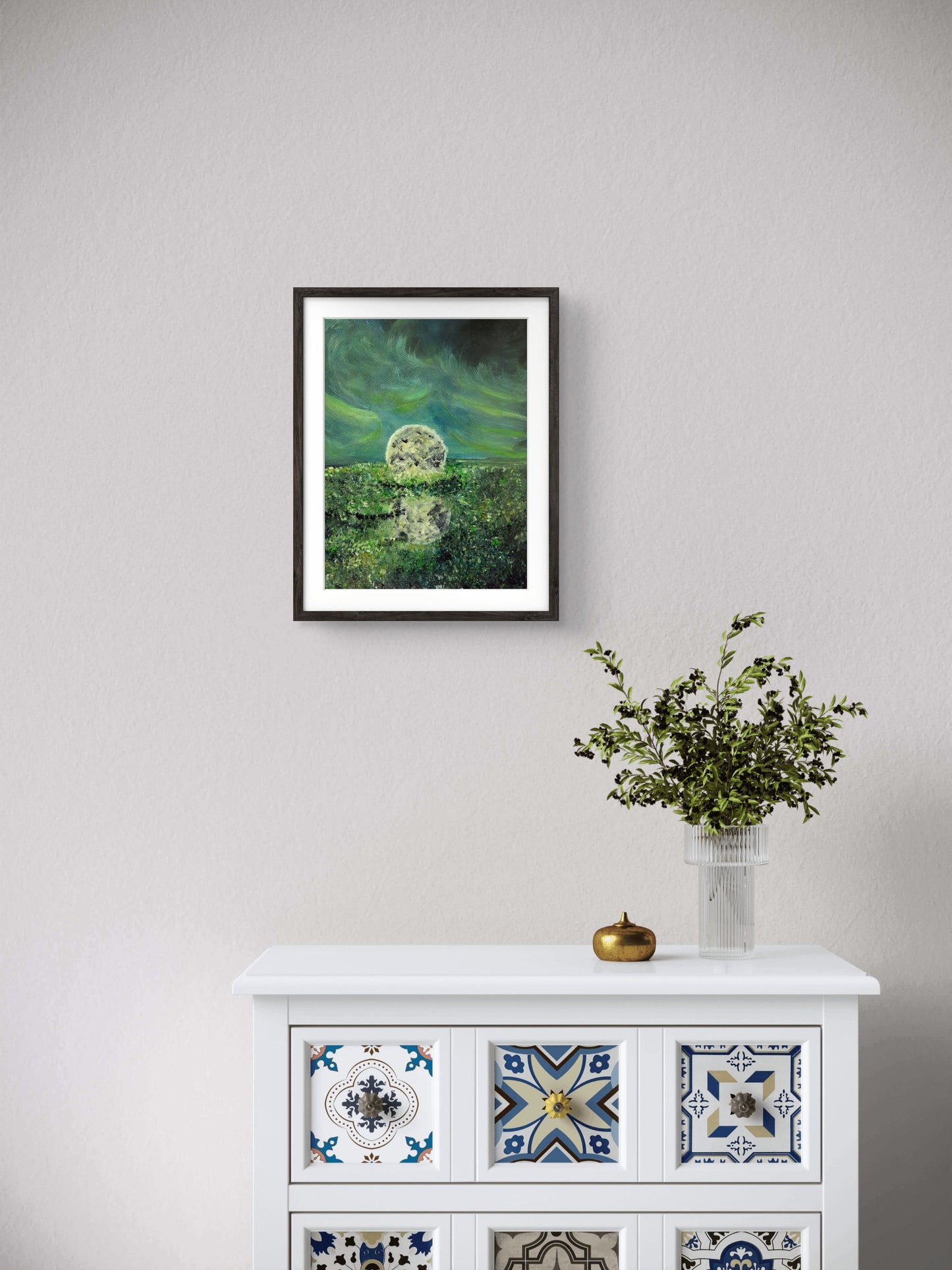 Emerald Moonrise original acrylic painting by Jasmina Mendoza | Art is my Universe